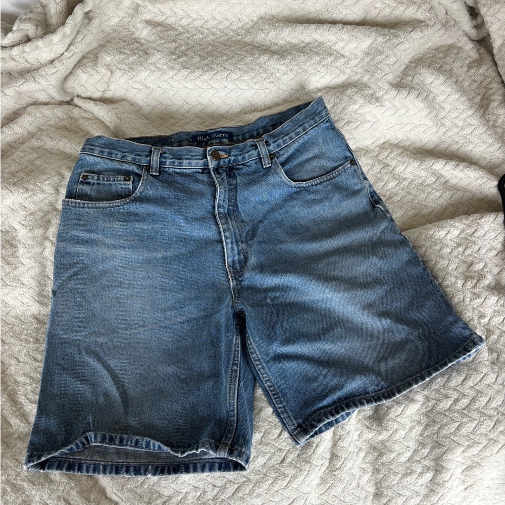 High-Rise Blue Denim Shorts